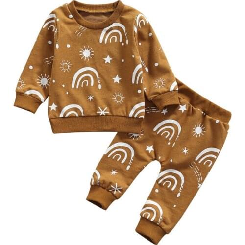 0-36 Months Infant Clothes Set Toddler Rainbow Print Long Sleeve Tops Long Pants For Boys Girls Ginger Spring Autumn Outfits