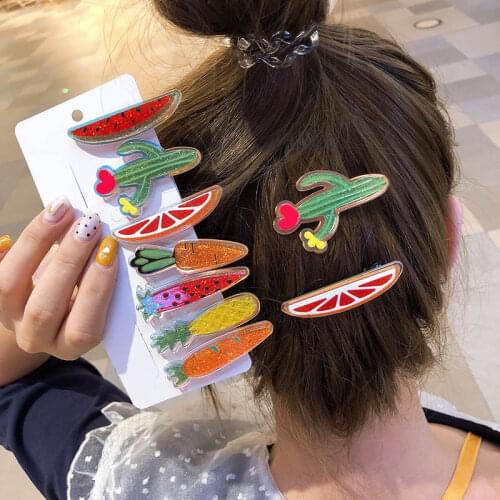 Korea Hot Sales Lovely girl Watermelon pineapple Fruit hairpin sweet side clipback spoon clip Woman Hair Accessories