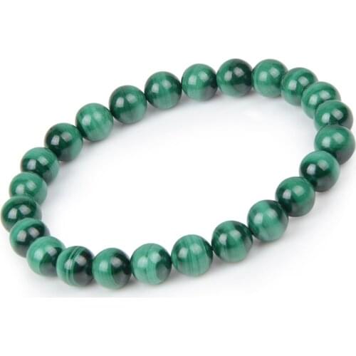 LFPU Genuine Natural Malachite Bracelet Beaded Stone Strand Bracelet For Men Women Fine Jewelry