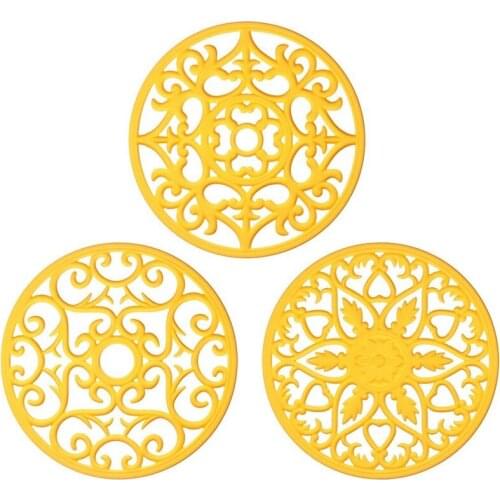 Best 3 Set Silicone Multi-Use Intricately Carved Trivet Mat - Insulated Flexible Durable Non Slip Coasters