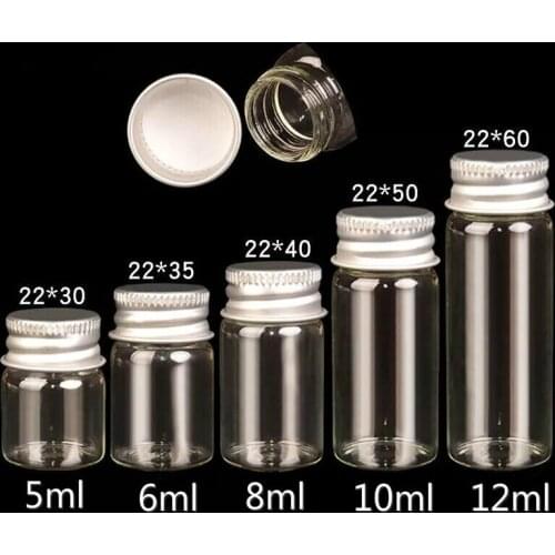 2PCS 5/6/7/8/10/12/15/20/25ml Glass Bottle Jars Screw Cap Ornaments DIY Container Mini Wish Bottles Jars Holiday Wed Home Decor