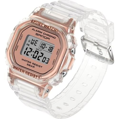 Fashion Transparent Womens Waterproof Watches Electronic Digital Gift Clock Lady Sport Watch For Woman Girl Children Wristwatch