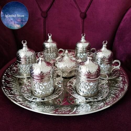 Copper Coffee Set 1-2-6-Piece Coffee Cup Set Made of Copper Silver Color Coffee Cup Porcelain Cup Set Espresso Glass Coffee Cup