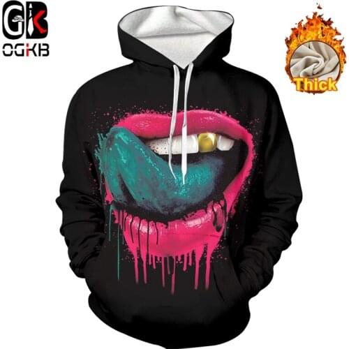 OGKB Halloween 3D Printed Thicken Funny Green Tongue Autumn Winter Hoodies Mens Harajuku Man Warm Plus Size Tracksuit Pullover