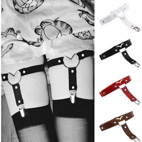 Womens Garter Belt Heart Sexy Punk Faux Leather Elasticity Body Harness Tight Suspender Strap Leg Vintage Garter Belts Girls