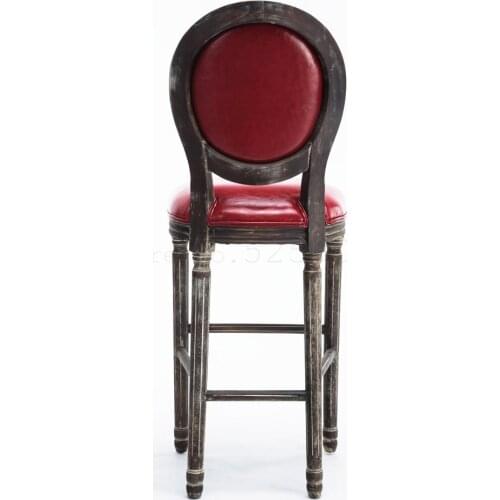 Simple American retro solid wood bar stool backrest old neoclassical European wooden high stool bar chair leather