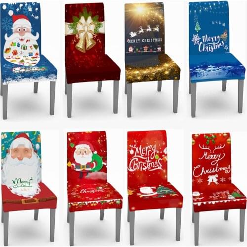 Christmas Chair Covers Santa Printed Elastic Stretch Dining Room Chair Slipcover Kitchen Seat Cover Spandex Home Decor 2/4/6pcs