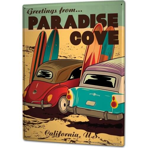 SINCE 2004 Nostalgic Tin Sign Metal Plate Decorative Sign Home Decor Plaques Greetings from Paradise Cove California Beach