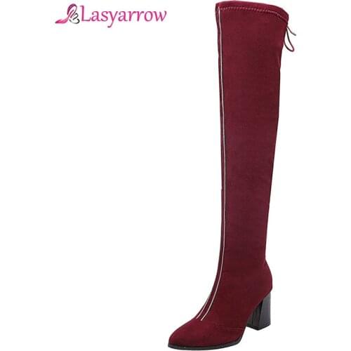 Lasyarrow Womens 2019 Big size 48 Flock shoes high Hees Over The Knee Boots Women Shoes Woman elegant Winter Shoes female Boots
