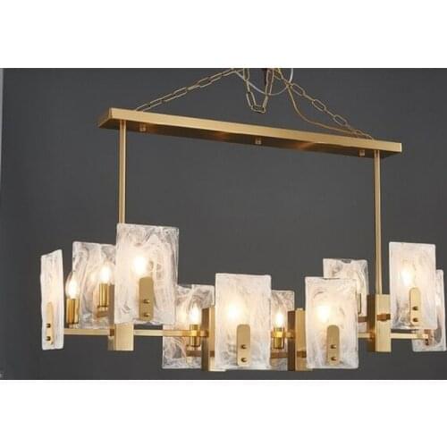 Led Postmodern Art Decor Rectangle Milky White Glass Hanging Chandelier Ceiling Lustre Suspension Light Fixture Foyer