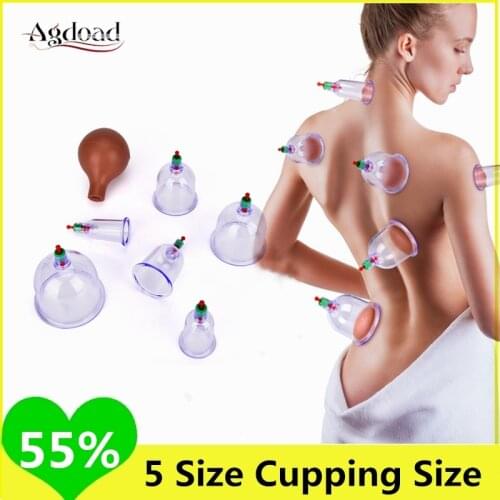 5 Size Glass/Plastic Vacuum Cupping Cups Rubber Head Home Whole Body Chinese Guasha Massager Therapy Suction Device Health Care