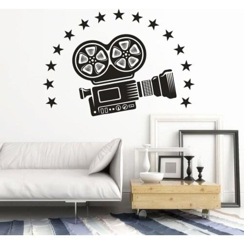 Vinyl Wall Decals Camera Video Removable Wall Sticker Cinema Theater Decor Film Camera Projector With StarsWallpaper AZ360