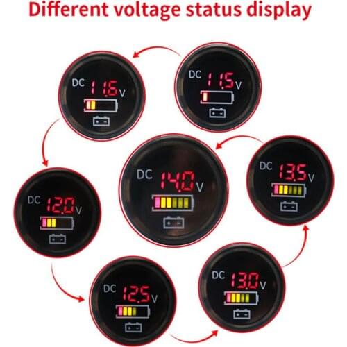 652F DC 12V/24V Car Boat Voltmeter Battery Monitor IP67 Waterproof LED Voltage Gauge