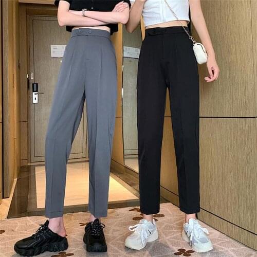 Za 2021 Women Summer Trousers Vintage High Waisted Pants Fashion Office Lady Solid Color Elegant Casual Famale Harem Pants
