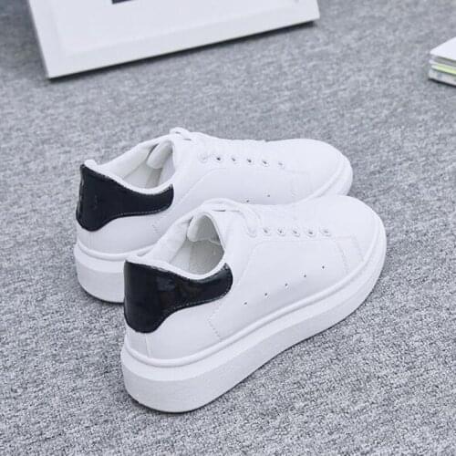 2021 Women Sneakers Leather Shoes Spring Trend Casual Flats Sneakers Female New Fashion Comfort White Vulcanized Platform Shoes