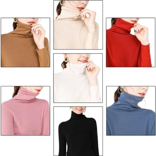 Women Winter Thicken Turtleneck Sweater Long Sleeve Slim Fit Cowl Neck Pullover Tops Solid Color Basic Knitwear Jumper