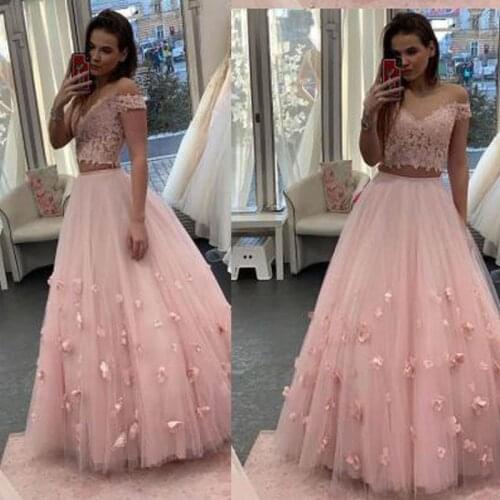 Vintage charming pink long princess sweetheart two pieces set women prom dresses gowns formal evening party dresses 2019