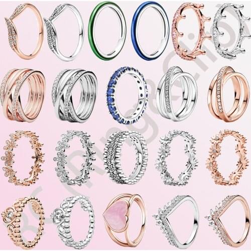 Classic 100% 925 Sterling Silver Princess Tiara Crown Sparkling Love Heart ,CZ Rings for Women Engagement Jewelry Anniversary