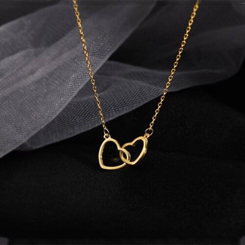 Female Minimalist Metal Necklace Romantic Double Heart Pendant Necklace Vintage Gold Silver Color Chain Necklaces For Women Gift