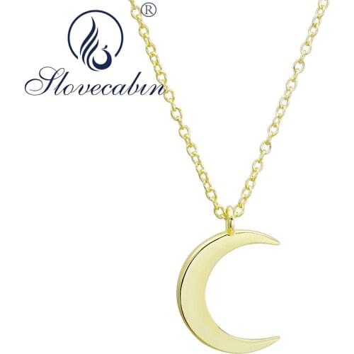 SloveCabin Pure 100% 925 Sterling Silver Women Fashion Moon Chain Choker Necklaces Luxury Women Jewelry Accessories