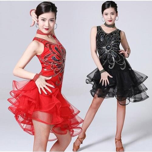 2019 Women Latin Jazz Dance Dress Performance Sequin Beaded Embroidery Girls Lady Sexy Salsa/Ballroom/Tango/Cha Cha Competition