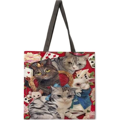 Cat Oil Painting Printed Shopping Bag Ladies Handbags Shoulder Large Capacity Handbags Ladies Tote Bags