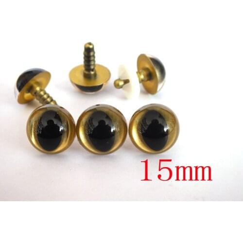 100pcs 15 mm gold toy safety cat eyes with soft washer diy doll accessorie