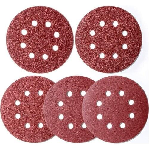100PCS 5 Inch 8 Hole Hook and Loop Sanding Discs 20 x 40/60/80/120/180 Grit Sand Paper for Random Orbital Sander