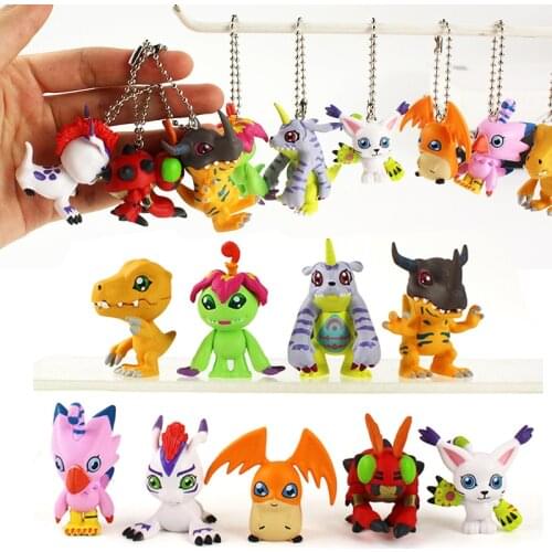 3.5-5cm 9pcs/lot Digimon Adventure Agumon Gabumon Piyomon Tentomon Palmon Gomamon Mini Key Chains PVC Figures Toys Pendants