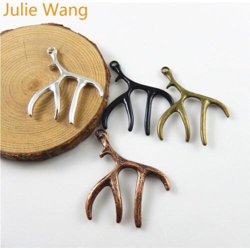 Julie Wang 4pcs Ancient Alloy Mixed 4 Colors Mini Antlers Charms Necklac Pendants Bracelet Jewelry Making Handmade Accessories