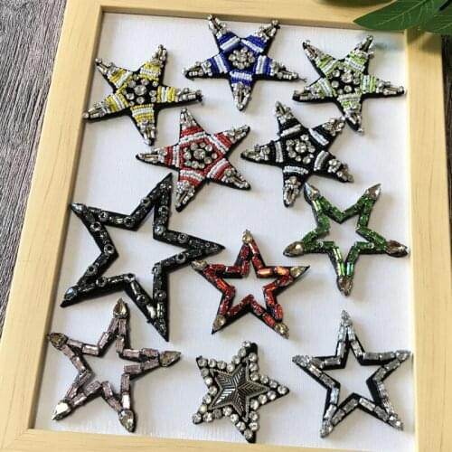 5pcs Manual star bead sequins patch stick crystal rhinestone patch applique sew on collar clothing accessories decoration patch