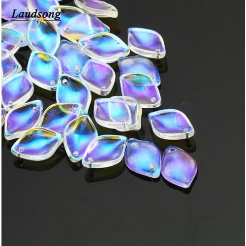 50PCS 10X15MM Transparent Pendant Blue Glass Bead Pendant For DIY Fashion Lady Charm Jewelry Necklace Making Accessories