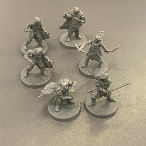 7PCS Grey Male Hunman Wizard Fighter For Blacklist Miniatures Fantasy Series 1 Board Game TRPG Model Toys