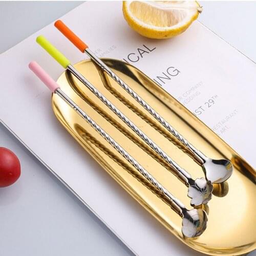 80%HOTDrinking Straw Reusable Flower Shape Stainless Steel Creative Coffee Straw Spoon for Beverage