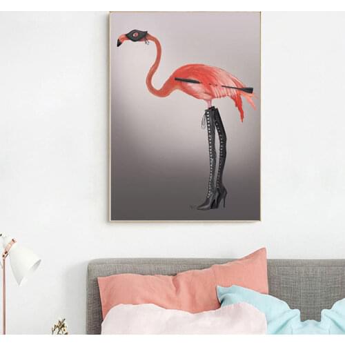 Abstarct Animal Wall Art Flamingo with Kinky Boots Canvas Painting Sneaker Flamingo Posters and Prints for Living Room Decor