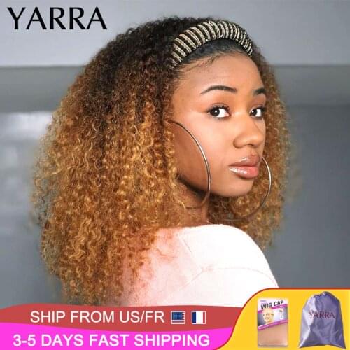 Afro Kinky Curly Headband Wig Human Hair Ombre 1b/30 Remy Brazilian Hair Headband Wigs for Black Women 180% Machine Made Yarra