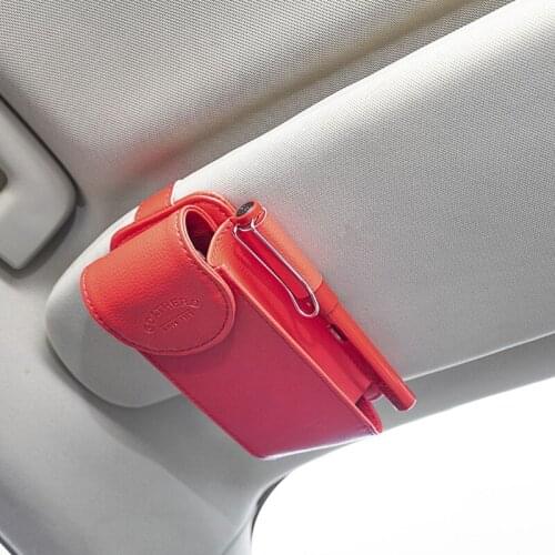Car Glasses Organizer Leather Protection Bag with Flannelette Lining for Sun Shield Storage Organizer