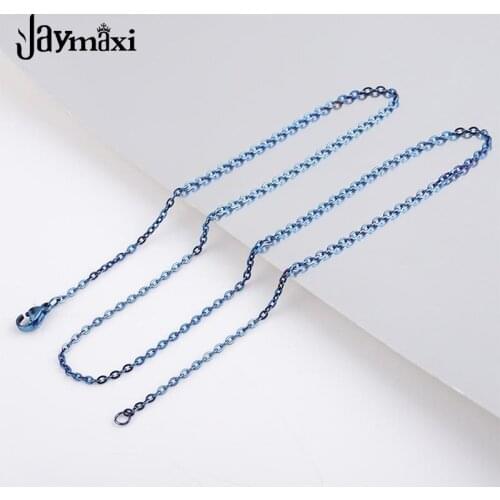 Jaymaxi Blue Color Stainless Steel Necklace Chain 2mm Thickness 20inch DIY Cable Chains Neckalce for Jewelry Making 20Pieces/lot