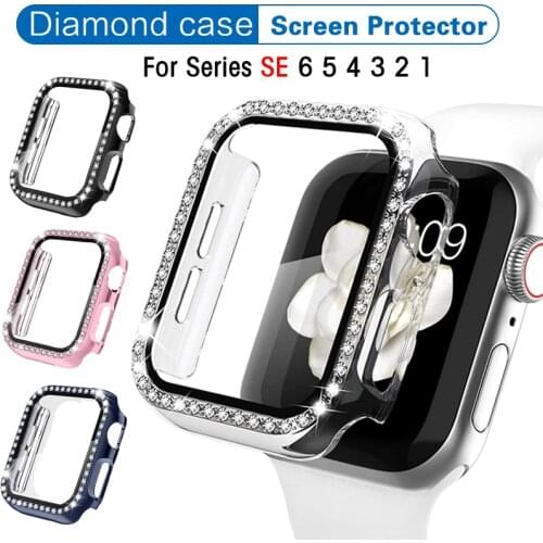 Crystal Diamond Case with Screen Protector for Apple Watch 44mm Series 6/5/4/SE Ultra-Thin Full Cover Protective Case for iwatch