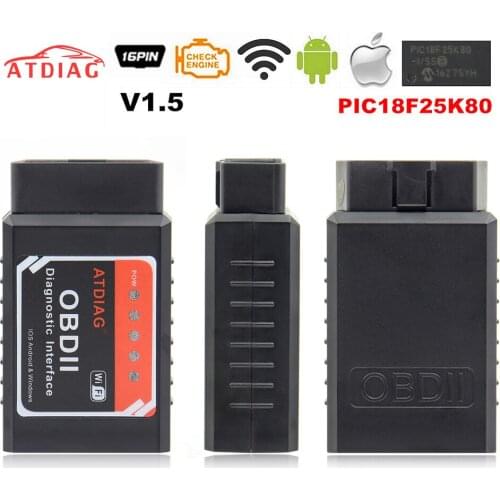 ATDIAG PIC18F25K80 Chip Super OBD2 ELM327 WIFI V1.5 Hardware Works Android/iOS ELM 327 Bluetooth For Android Phone Works Diesel
