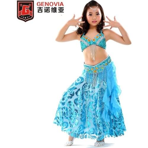 Kids Girls Belly Dance Costume (top,belt,skirt) ollywood Dance Costume 8 Colors