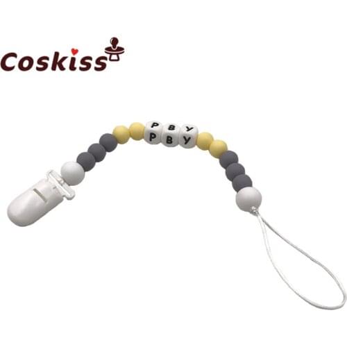 Baby Silicone Pacifier Chain Holder Sooth Teething Dummy Baby Products Customized Name Silicone Beads Teether Shower Gift