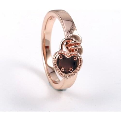Original Real 925 Sterling Silver Ring Rose Gold Love Lock Heart Rings For Women Wedding Party Gift Rings Fashion Jewelry