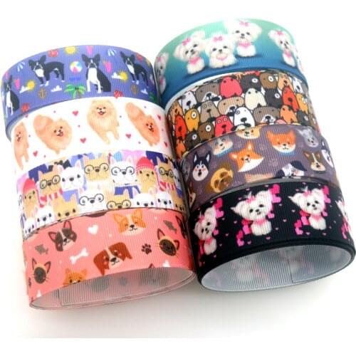 DUWES 50yards Dog Printed Grosgrain Ribbon Accessory Hairbow Headwear Decoration DIY OEM Wholesale D1559