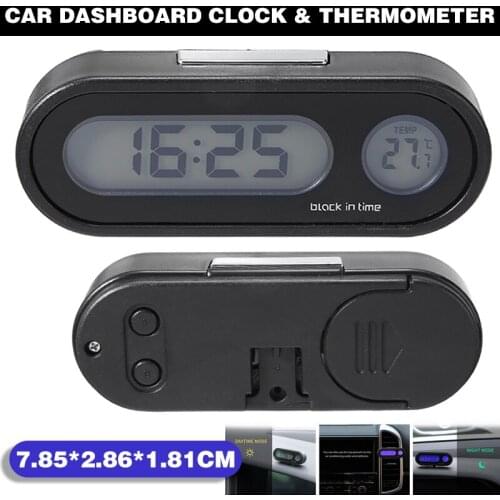 12V Car Dashboard Electronic Clock Thermometer LCD Digital Clocks LED Backlight for Car Interior Ornament Mini Clock
