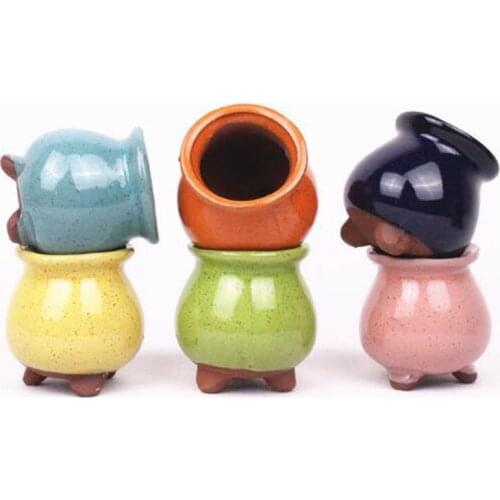 Ceramic Plant Pot Mini Vase Desktop Pot Macaroon Fleshy Flowerpot Bonsai Decoration Gift For Home Garden