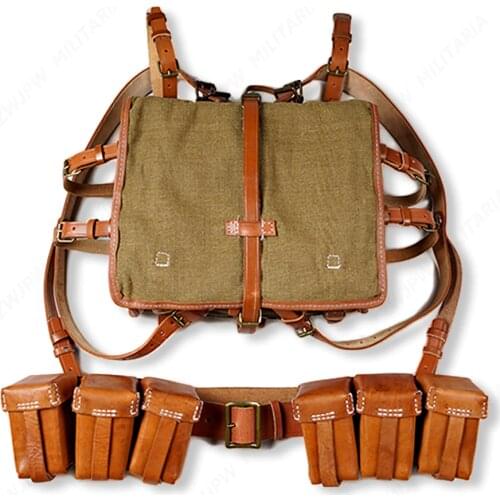 WW2 CHINESE ARMY KMT PACKAGE FIELD EQUIPMENT WITH WOODEN FRAM WITH A PAIR AMMO POUCH AND 50 BELT