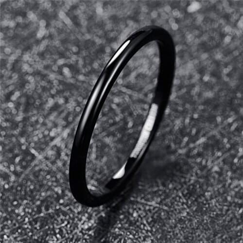 2mm Wide Black Full Polished Tungsten Steel Ring Fashion Thin Tungsten Carbide Rings for Men Punk Anniversary Wedding Bands