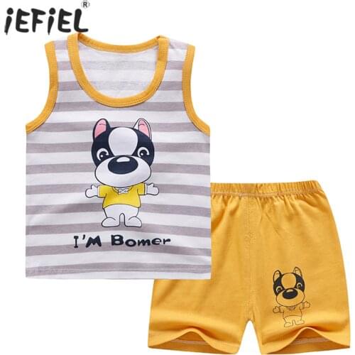 Summer Children Clothing Boys Clothes Cartoon Print Kids Boy Clothing Set Kid Boys Sleeveless Vest+Shorts 2Pcs Cotton Outfits