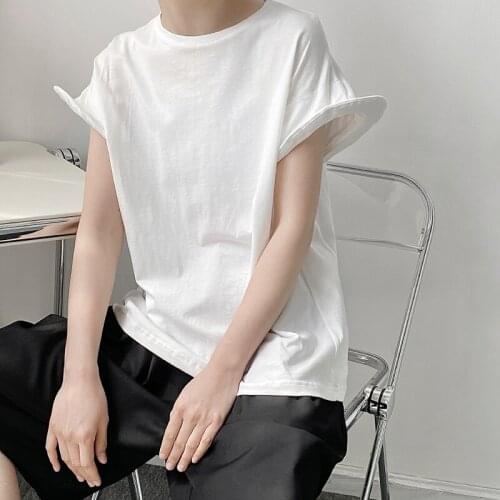 Summer Mens Short Sleeve White Black T-shirt Loose Stylish Design Sleeve 100% Cotton Tees Top D9